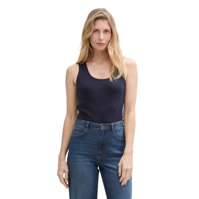 Tom Tailor Damesmode 1045540 Basic top ronde halslijn- Marine